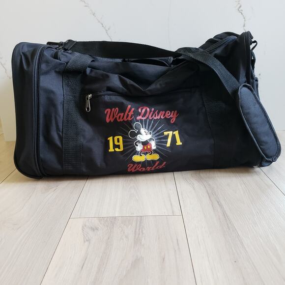 Disney World Mickey Mouse Duffel Bag Travel Black Large Walt Disney Parks 1971